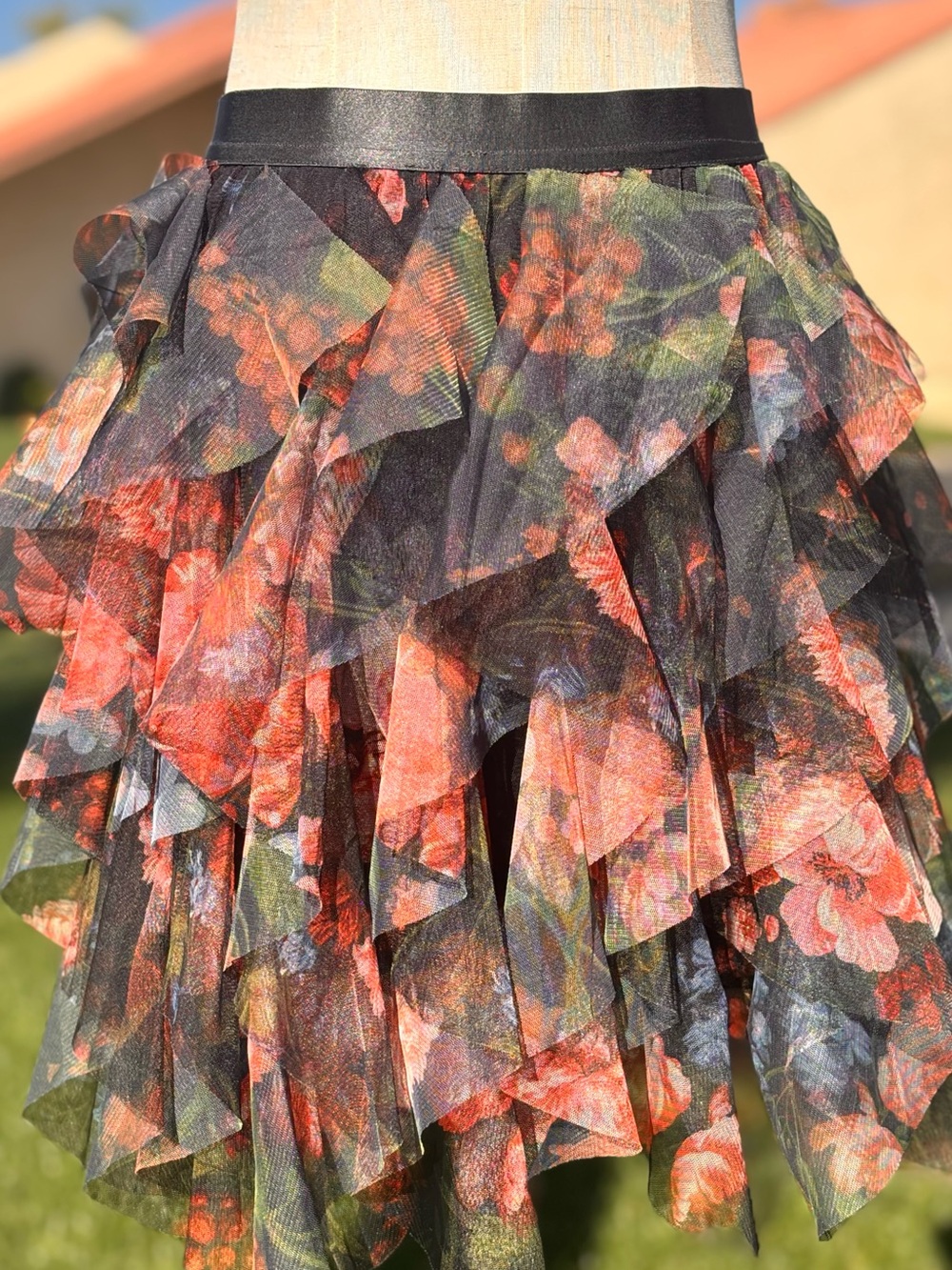 NWT!  Anthropologie Chéri Ruffled Tulle Floral Mini Skirt ~ XL